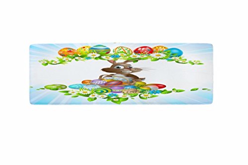 A.Monamour Badematten Badteppiche Badvorleger Süße Osterhase Hase Hält Einen Korb Voller Bunter Ostereier Blumen Kranz Drucken Flanell Badematten Für Baby Kinder Sicherheit Badezimmer Dekore von A.Monamour