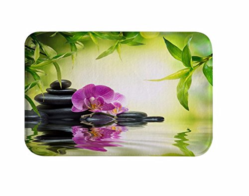 A.Monamour Badematten Badteppiche Badvorleger Yoga Meditation Zen Grün Pflanzen Orchidee Blume Felsen Steine Natur Landschaft Weiche Flanell Bad Teppich Boden Matten Für Wohnzimmer Dekorationen von A.Monamour