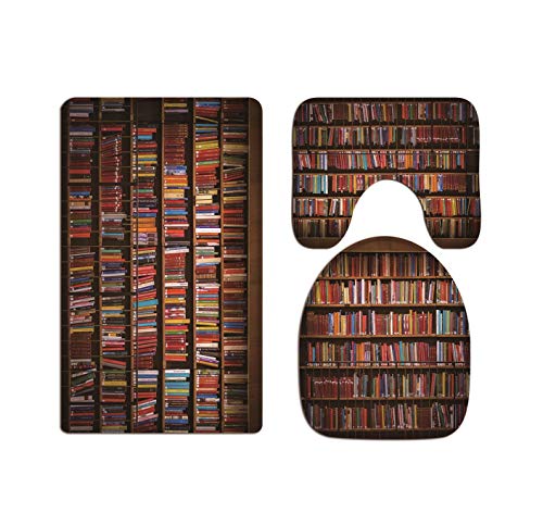 A.Monamour Badezimmer Badematte 3 Teilig Set Set Alt Schweden Öffentliche Bibliothek Buchregal Bücherregal Bild Toiletten Deckel Flanell Saugfähig Badteppiche Badvorleger Badgarnitur WC Vorleger von A.Monamour