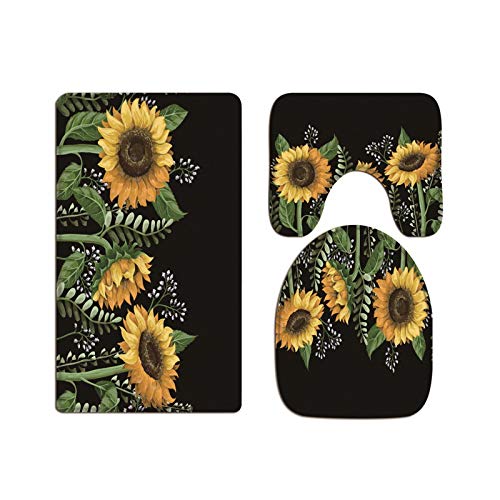 A.Monamour Badezimmer Badematte 3 Teilig Set Sonnenblumenstrauß Und Wildblumenschwarzer Blumen Flanell WC Toilette Deckel Deckt Bad Matte Teppich Badteppiche Badvorleger Badgarnitur Vorleger A.Monamour Badezimmer Badematte 3 Teilig Set Sonnenblumenstrauß Und Wildblumenschwarzer Blumen Flanell WC Toilette Deckel Deckt Bad Matte Teppich Badteppiche Badvorleger Badgarnitur Vorleger von A.Monamour