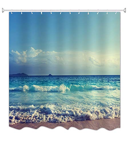 A.Monamour Blauer Ozean Meer Strand Bewölkter Himmel Meer Natur Tropische Landschaft Druck Polyester Stoff Duschvorhang Für Bad 180X200 cm / 72"X78 von A.Monamour