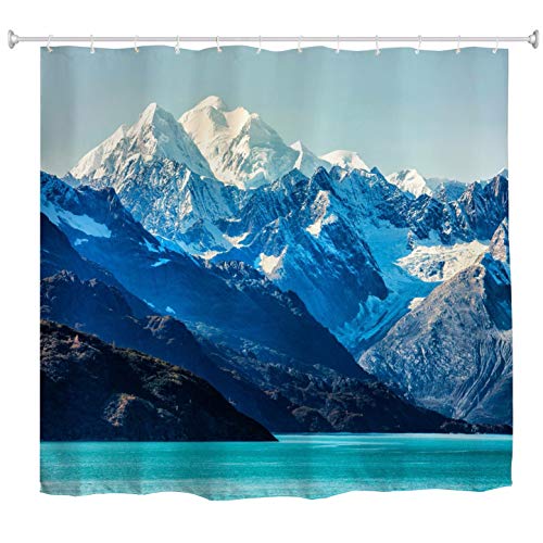 A.Monamour Duschvorhänge Alaska Gletscher Bay White Schnee Bergspitzen Natur Landschaft Bild Gedruckt Wasserdicht Mildewproof Stoff Polyester Duschvorhänge Für Bad Decor 180X200 cm / 72 "X78 von A.Monamour