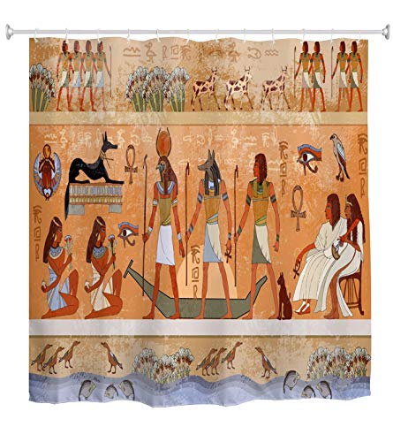 A.Monamour Duschvorhänge Alte Ägypten Szene Götter Und Pharaonen Religiöse Geschichte Hieroglyphen Ägyptischen Wandbilder Wasserdichtes Bad Vorhang Duschvorhang Mit Haken Ringe 150X180 cm / 60"X72 von A.Monamour