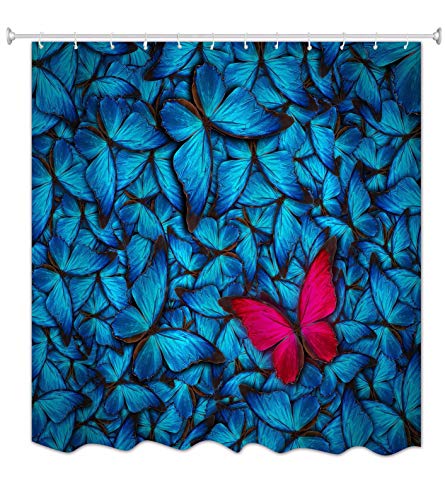 A.Monamour Duschvorhänge Blauer Schmetterling Hintergründe Rot Schmetterlinge Silhouette Kunstdruck Stoff Nicht PVC Umweltfreundlich Wasserabweisend Schimmelfreie Duschvorhänge Für Bad 180X200 cm von A.Monamour