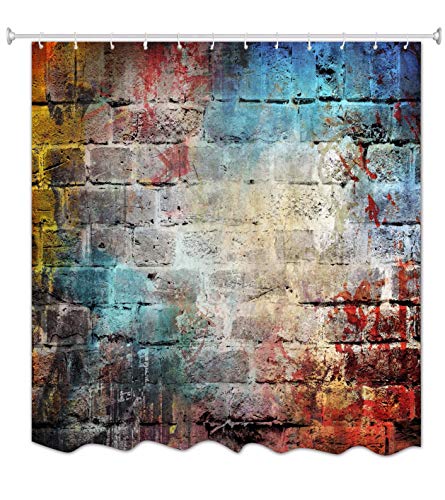 A.Monamour Duschvorhänge Mauer Mit Bunten Graffiti Malerei Hintergrund Kunstdruck Waschbar Stoff Polyester Wasserdicht Schimmel Resistent Bad Vorhang Duschvorhänge Für Badezimmer 150X180 cm / 60"X72 von A.Monamour