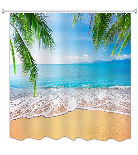 A.Monamour Duschvorhänge Palme Tropischen Ozean Strand Sommer Urlaub Insel Natur Landschaft Drucken Wasserdicht Schimmel Resistent Polyester Stoff Duschvorhang Für Badezimmer Dekore 180X200 cm von A.Monamour