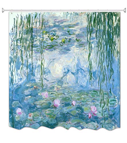 A.Monamour Duschvorhänge Seerosen Von Claude Monet Ölgemälde Lotus Teich Blumen Garten Bild Drucken Wasserdicht Schimmel Resistent Gewebe Polyester Duschvorhang Für Badezimmer Dekore 180X200 cm von A.Monamour