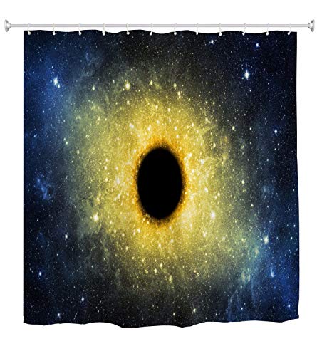 A.Monamour Duschvorhang Glitzer Gelbe Sterne Planet Universum Weltraum Schwarzes Loch Abstrakt Astronomie Themenorientiert Wasserdicht Polyester Duschvorhang Set Mit Haken Für Bad 150x180cm von A.Monamour