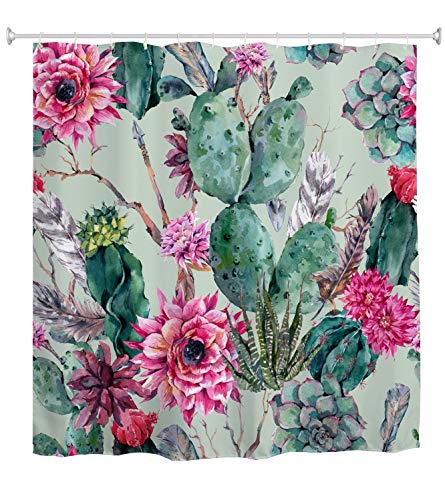 A.Monamour Duschvorhang Grüne Stachelige Pflanzen Kaktus Blume Sukkulenten Pflanzen Botanischer Garten Hintergrund Wasserdicht Lange Verdicken Stoff Polyester Duschvorhang Set Mit Haken 180x200cm von A.Monamour