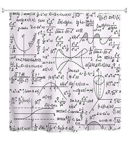 A.Monamour Duschvorhang Handgeschriebene Mathematische Muster Mit Geometrischen Figuren Und Formeln Hintergrund Für Mathematikliebhaber Wasserdicht Stoff Polyester Duschvorhang Mit Haken 180x200cm von A.Monamour