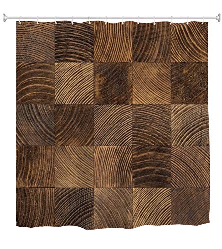 A.Monamour Duschvorhang Kreuzschnitt Holz Blöcke Holz Textur Rustikale Holzboden Abstrakte Hintergründe Wasserdicht Polyester Stoff Duschvorhang Set Mit Haken Für Bad 150x180 cm / 60"x 72" von A.Monamour