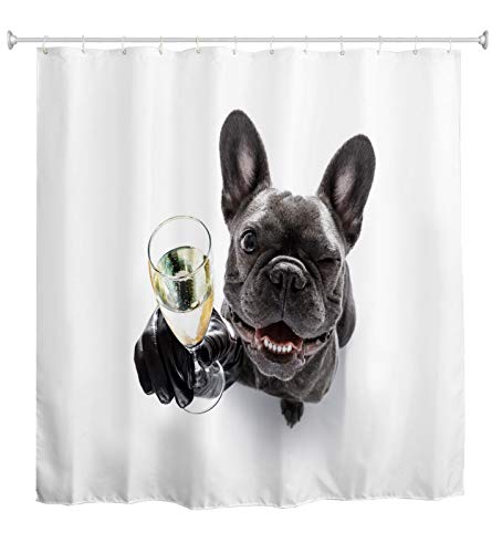 A.Monamour Duschvorhang Lustige Französische Bulldogge Hund Feiert Festival Mit Champagnerglas Weißen Hintergrund Wasserdichtes Gewebe Bad Vorhang Polyester Duschvorhang Mit Haken Ringe 150x180 cm A.Monamour Duschvorhang Lustige Französische Bulldogge Hund Feiert Festival Mit Champagnerglas Weißen Hintergrund Wasserdichtes Gewebe Bad Vorhang Polyester Duschvorhang Mit Haken Ringe 150x180 cm von A.Monamour