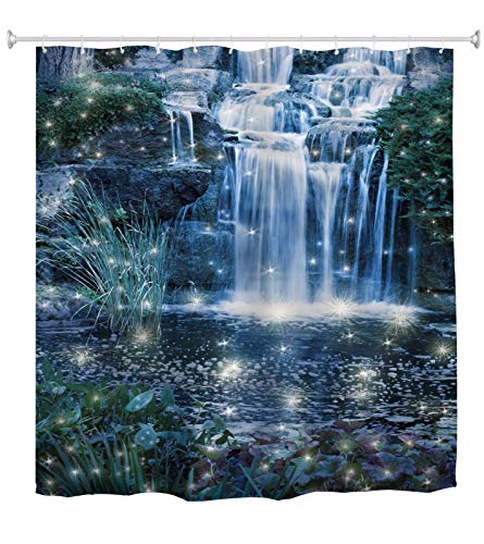 A.Monamour Duschvorhang Magische Nacht Wasserfall Fee Garten Fantasie Szene Abstrakt Landschaft Drucken Wasserdichtes Gewebe Bad Vorhang Polyester Duschvorhang Mit Haken Ringe 180x200 cm / 72"x78" von A.Monamour