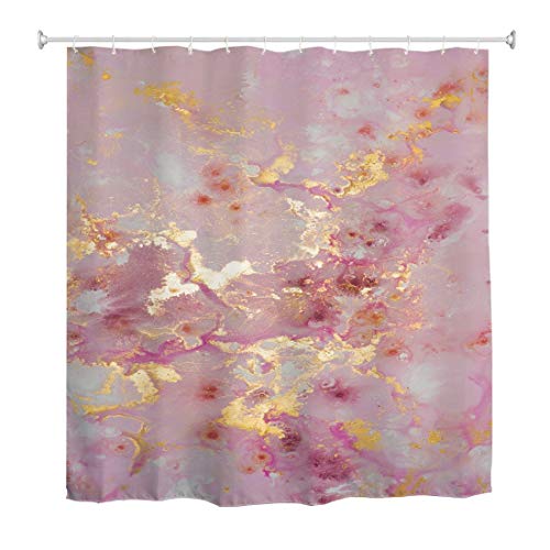 A.Monamour Duschvorhang Wasserdicht Antischimmel Waschbar Stoff Abstrakte Luxus Moderne Kunst Der Rosé Gold Marmor Beschaffenheit Textil Polyester Badezimmer Bad Badewanne Vorhang mit Haken 180x180cm von A.Monamour