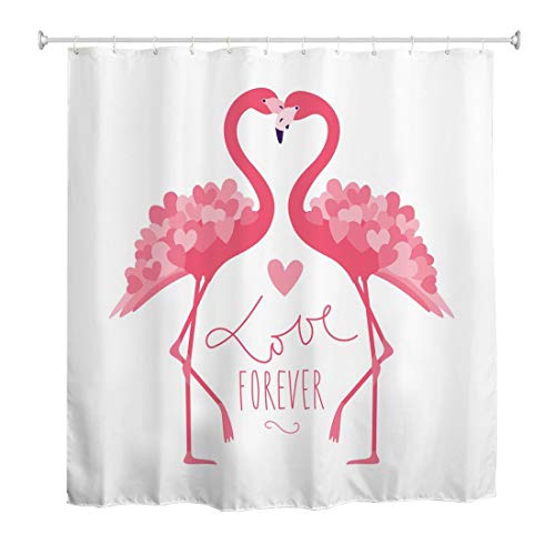 A.Monamour Duschvorhang Wasserdicht Antischimmel Waschbar Stoff Aquarell Rosa Flamingo Auf Weißem Hintergrund Lieben Für Immer Textil Polyester Badezimmer Bad Badewanne Vorhang mit Haken 150x180cm von A.Monamour