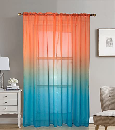 A.Monamour Gardine Scheibengardinen Kurzstores 1 Stück Rod Pocket Farbverlauf Orange Blau Transparent Voile Vorhang Kurzvorhang Küchenvorhang Küche Vorhang Fenster Kurz Stores Bistrogardine von A.Monamour