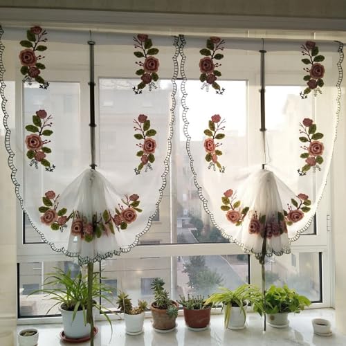 A.Monamour Gardine Scheibengardinen Kurzstores 1 Stück Weißer Transparenter Voile Rose Blumen Stickerei Spitze Roman Ballon Vorhang Raffrollo Landhaus Tieup Kurzgardinen Küche Cafe Kurz Bistrogardine A.Monamour Gardine Scheibengardinen Kurzstores 1 Stück Weißer Transparenter Voile Rose Blumen Stickerei Spitze Roman Ballon Vorhang Raffrollo Landhaus Tieup Kurzgardinen Küche Cafe Kurz Bistrogardine von A.Monamour