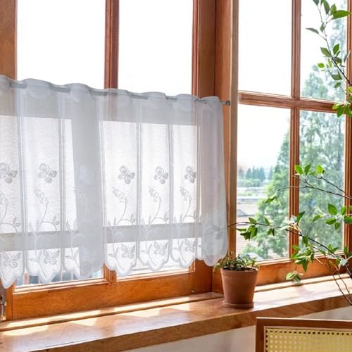 A.Monamour Gardine Scheibengardinen Kurzstores 2 Stück Tülle Weiß Transparent Durchsichtig Voile Vorhang Spitze Kurzvorhang Kurzgardinen Küchengardine Küche Vorhang Fenster Kurz Stores Bistrogardine von A.Monamour