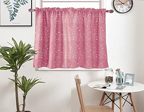 A.Monamour Gardine Scheibengardinen Kurzstores Blickdicht Stoff Rosa mit Sternenmuster Verdunklungsgardinen Kurzvorhang Kurzgardinen Küchengardine Küchenvorhang Volants Küche Fenster Kurz Vorhang von A.Monamour