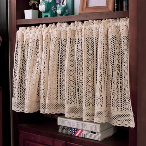 A.Monamour Gardine Scheibengardinen Kurzstores Halbtransparent Rustikal Boho Beige Baumwolle Geometrisch Hohl Häkeln Spitze Kurzvorhang Küchengardine Küche Vorhang Fenster Kurz Stores Bistrogardine von A.Monamour