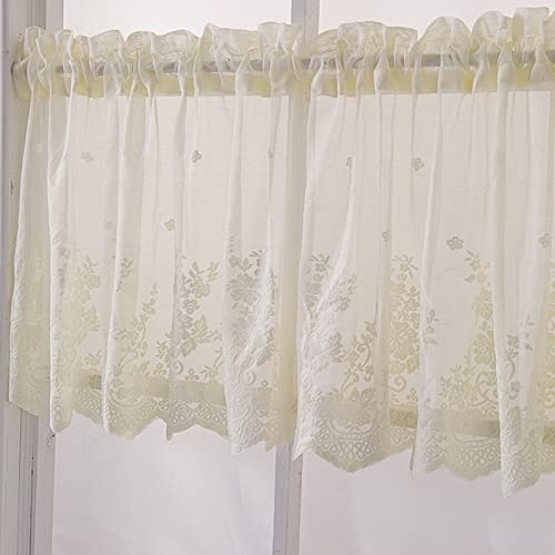 A.Monamour Gardine Scheibengardinen Kurzstores Kurzer Vorhang für Küche Schrank Tür Bestickte Spitze Sheer Voile Vorhänge Kleines halbes Fenster Volant Stoff Küchenvorhang Fensterbehandlung - Beige von A.Monamour