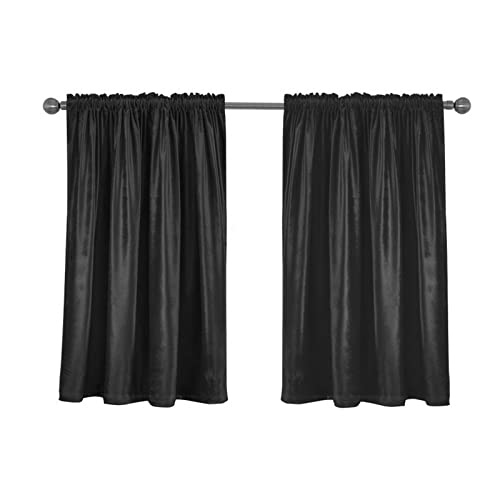 A.Monamour Gardine Scheibengardinen Kurzstores Uni Schwarz Verdunkelung Polyester Samt Vorhang 2Tlg Kurzvorhang Kurzgardinen Küchengardine Küchenvorhang Küche Vorhang Fenster Kurz Stores Bistrogardine von A.Monamour
