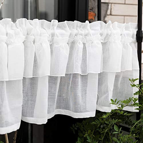 A.Monamour Gardine Scheibengardinen Kurzstores Weiß Transparenter Tüll Voile Vorhang Kurzvorhang Kurzgardinen Küchengardine Küchenvorhang Küche Vorhang Fenster Kurz Stores Bistrogardine von A.Monamour