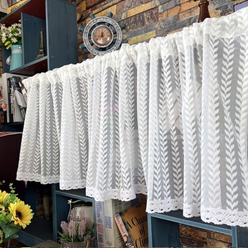 A.Monamour Gardine Scheibengardinen Kurzstores Weißer Geometrisch Stickerei Spitzen Voile Transparent Kurzvorhang Kurzgardinen Küchengardine Küche Vorhang Fenster Kurz Stores Bistrogardine von A.Monamour