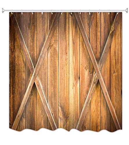 A.Monamour Goldgelb Farbe Vertikal Holz Planken Scheune Garagentor Bilddruck Wasser Mehltau Resistent Anti-Bakterien Polyester Stoff Duschvorhang Für Bad Zubehör 180X200 cm / 72 "X78 von A.Monamour