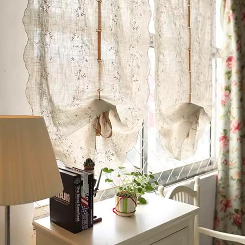 A.Monamour Raffrollo mit Schlaufen Raffgardinen Bindegardine Schlaufenrollo Baumwolle Leinen Halbtransparent Floral Bestickter Stoff Küche Gardine Vorhang Store, Rod Tasche/Pinch Pleat, 2 Stücke A.Monamour Raffrollo mit Schlaufen Raffgardinen Bindegardine Schlaufenrollo Baumwolle Leinen Halbtransparent Floral Bestickter Stoff Küche Gardine Vorhang Store, Rod Tasche/Pinch Pleat, 2 Stücke von A.Monamour
