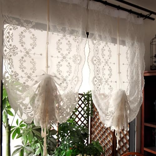A.Monamour Raffrollo mit Schlaufen Raffgardinen Bindegardine Schlaufenrollo Weiß Transparent Stickerei Voile Spitze Gardine Vorhang Store für Küche Fenster, Rod Tasche/Pinch Pleat, 2 Stücke A.Monamour Raffrollo mit Schlaufen Raffgardinen Bindegardine Schlaufenrollo Weiß Transparent Stickerei Voile Spitze Gardine Vorhang Store für Küche Fenster, Rod Tasche/Pinch Pleat, 2 Stücke von A.Monamour