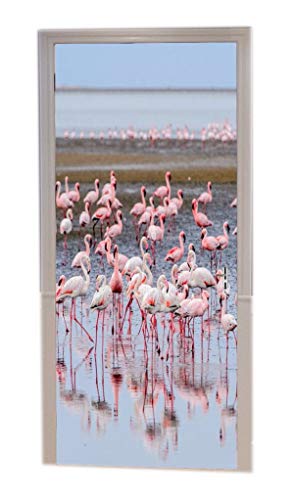 A.Monamour Rosa Flamingo Vögel In Seen Natur Landschaft Drucken Vinyl Zimmertür Aufkleber Tapete Wandbilder Tür Aufkleber Poster von A.Monamour