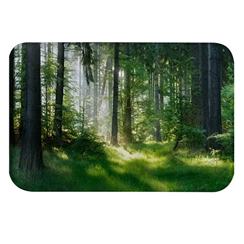 A.Monamour Rutschfest Saugfähig Badematte Sonnenstrahlen Durch Neblige Grüne Fichten Wald Naturlandschaft Weich Flanell Badezimmerteppich Badteppich Badvorleger Badewanne Dusche Duschvorleger 40x120cm von A.Monamour