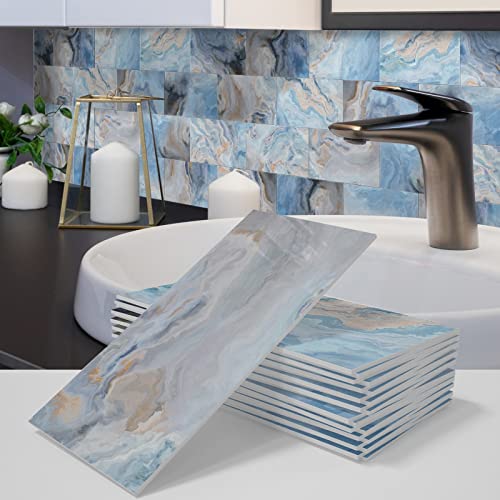 A.Monamour Selbstklebend Klebefliesen Fliesenaufkleber 1.78mm Dick Marmor Optik 3D Fliesen Wasserdicht PVC Schaum Wand Folie Fliesenfolie Klebefolie Fliesensticker Wandpaneele für Küche Bad von A.Monamour