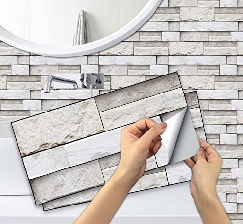 A.Monamour Selbstklebend PVC Klebefliesen Fliesenaufkleber 3D Fliesen Steinoptik Wand Folie Deko Wasserdicht Fliesenfolie Klebefolie Fliesensticker Treppe Aufkleber für Küche Bad Backsplash 15cmx30cm von A.Monamour