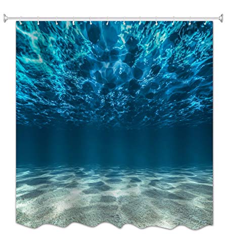 A.Monamour Tief In Den Ozean Blau Marine Welt Cool Sommer Thema Stoff Polyester Wasserdicht Mehltau Resistent Duschvorhang Für Bad 180X180 cm / 72X72 Zoll von A.Monamour