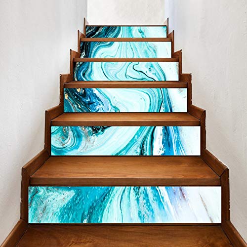 A.Monamour Treppenaufkleber Selbstklebend 3D Luxus Marmor Textur Blaue Farbe Mit Goldpulver Vinyl Wasserdicht Treppe Aufkleber Fliesenaufkleber Abziehbilder Wandaufkleber Wandtattoos 6 Stücke von A.Monamour