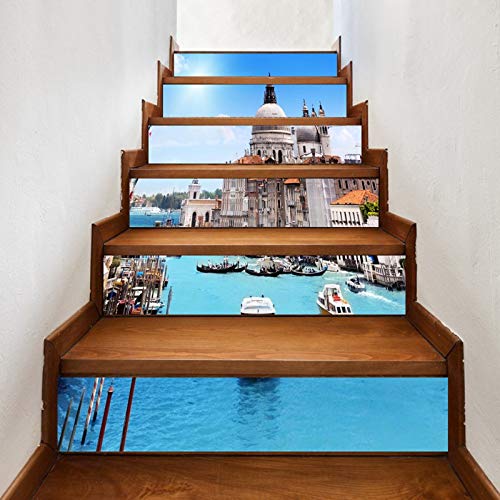A.Monamour Treppenaufkleber Selbstklebend Venedig Italien Grand Canal Basilica Santa Maria Della Gruß Vinyl 3D Treppe Aufkleber Fliesenaufkleber Abziehbilder Wandaufkleber Wandtattoos 6 Stücke von A.Monamour