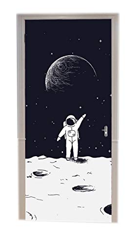 A.Monamour Türtapete Selbstklebend Türfolie Türposter 3D Astronaut Stehend Auf Oberfläche Des Mond Galaxien Kosmos Schwarz Weiß Vinyl Folie Türdeko Tapete Wandbild Türaufkleber Türtattoo 90 x 200 cm von A.Monamour