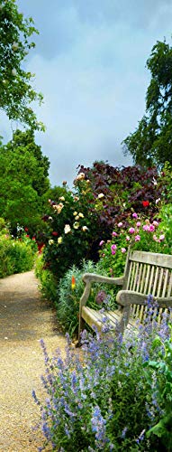 A.Monamour Türtapete Selbstklebend Türfolie Türposter 3D Bank Und Blumen Am Morgen In Einer Englischen Park Naturlandschaft Vinyl Folie Türdeko Tapete Wandbild Türaufkleber Türtattoo 77 x 200 cm von A.Monamour