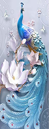 A.Monamour Türtapete Selbstklebend Türfolie Türposter 3D Blauer Pfau Mit Blumen Schmetterlinge Vinyl Folie Türdeko Tapete Wandbild Türaufkleber Türtattoo 90 x 200 cm von A.Monamour