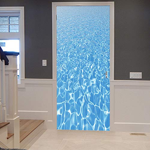 A.Monamour Türtapete Selbstklebend Türfolie Türposter 3D Blaues Wasser Kräuselt Wellen In Der Wasser Textur des Schwimmbades Vinyl Folie Türdeko Tapete Wandbild Türaufkleber Türtattoo 90 x 200 cm von A.Monamour