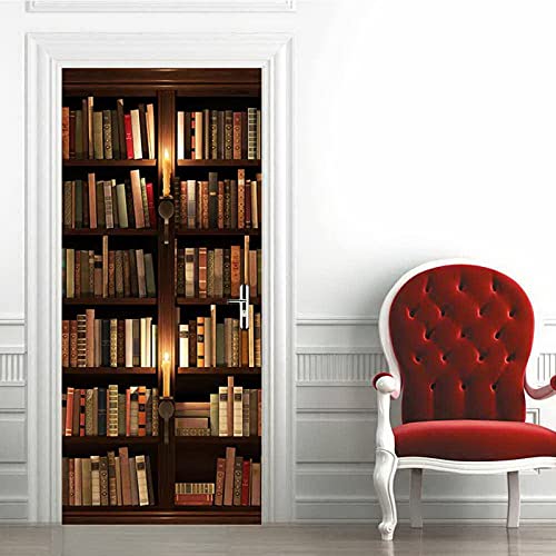 A.Monamour Türtapete Selbstklebend Türfolie Türposter 3D Bücherregal Mit Vintage Bücher Bücherschrank Im Arbeitszimmer Vinyl Folie Türdeko Tapete Wandbild Türaufkleber Türtattoo 85 x 200 cm von A.Monamour