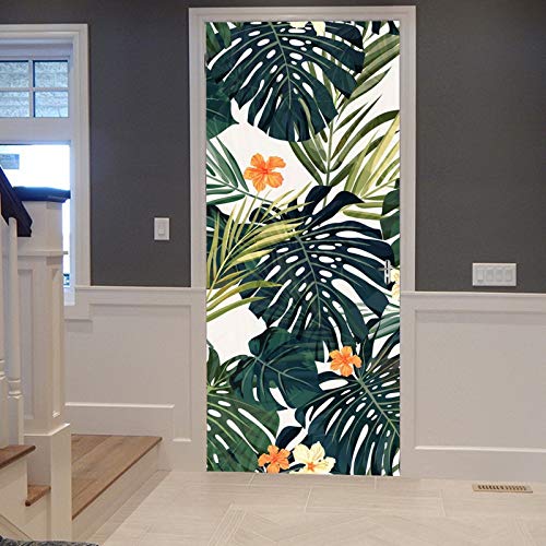 A.Monamour Türtapete Selbstklebend Türfolie Türposter 3D Bunte Tropische Pflanzen Monstera Palmblätter Hibiskus Blüten Vinyl Folie Türdeko Tapete Wandbild Türaufkleber Türtattoo 90 x 200 cm von A.Monamour