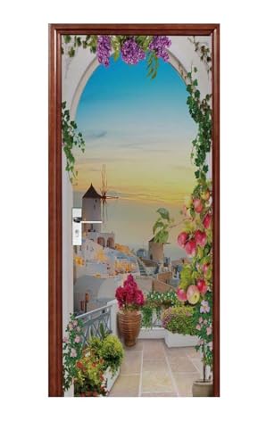 A.Monamour Türtapete Selbstklebend Türfolie Türposter 3D Durchgang Durch Einen Bogen In Einer Alten Straße In Griechenland Vinyl Folie Türdeko Tapete Wanddeko Türaufkleber Türtattoo 95 x 215cm von A.Monamour