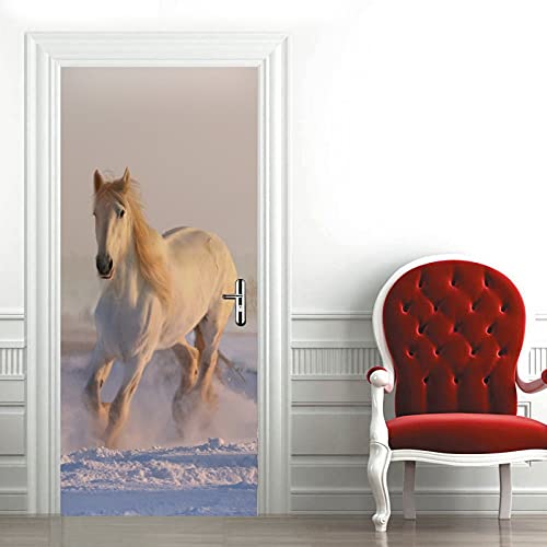 A.Monamour Türtapete Selbstklebend Türfolie Türposter 3D EIN Weißes Pferd Das Im Winter Auf Schnee Läuft Vinyl Folie Türdeko Tapete Wandbild Türaufkleber Türtattoo 77 x 200 cm von A.Monamour