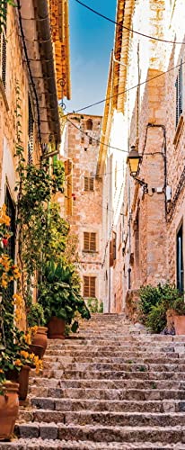 A.Monamour Türtapete Selbstklebend Türfolie Türposter 3D Gasse In Einer Kleinen Stadt Auf Der Mittelmeerinsel Fornalutx Mallorca Spanien Vinyl Folie Tapete Wandbild Türaufkleber Türtattoo 85x200cm von A.Monamour