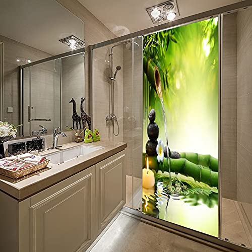 A.Monamour Türtapete Selbstklebend Türfolie Türposter 3D Grüner Bambus Wasser Schwarze Spa Steine ​​Kerze Zen Meditation Natur Vinyl Folie Türdeko Tapete Wandbild Türaufkleber Türtattoo 85 x 200 cm von A.Monamour