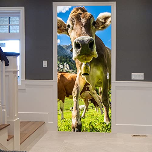 A.Monamour Türtapete Selbstklebend Türfolie Türposter 3D Kühe Auf Der Alm Vinyl Folie Türdeko Tapete Wandbild Türaufkleber Türtattoo 77x200cm von A.Monamour