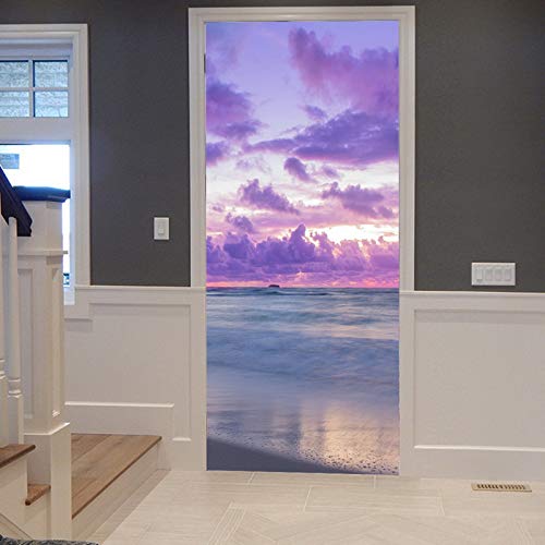 A.Monamour Türtapete Selbstklebend Türfolie Türposter 3D Lila Wolken Im Himmel Sonnenuntergang Am Meer Strand Landschaft Natur Vinyl Folie Türdeko Tapete Wandbild Türaufkleber Türtattoo 90 x 200 cm von A.Monamour